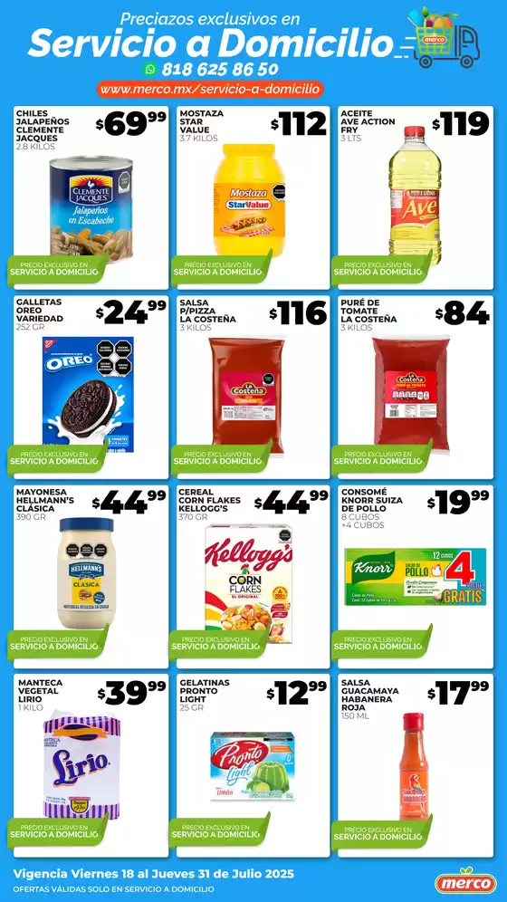 Servicio a domicilio del 18 al 31 Julio