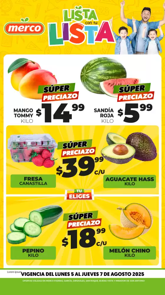 Catálogo Merco en San Ignacio Río Muerto | Frutas y verduras PARRAS | 2025-08-05T00:00:00.000Z - 2025-08-07T00:00:00.000Z
