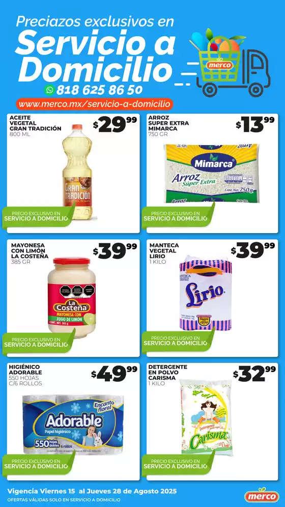 Servicio a domicilio del 15 al 28 Agosto