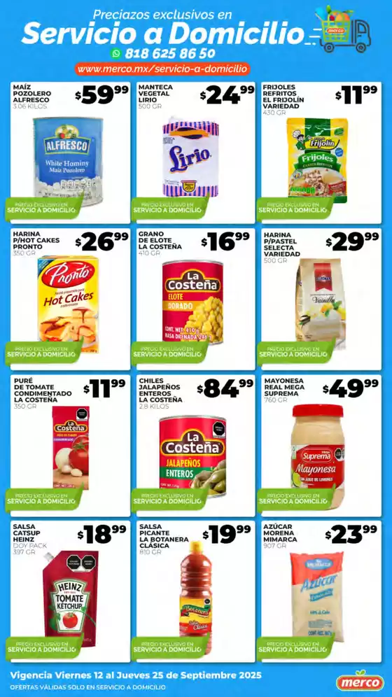 Servicio a domicilio del 12 al 25 Septiembre
