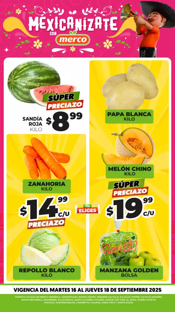 Catálogo Merco en Santiago de Querétaro | Frutas y verduras 16 al 18 de Septiembre | 2025-09-16T00:00:00.000Z - 2025-09-18T00:00:00.000Z