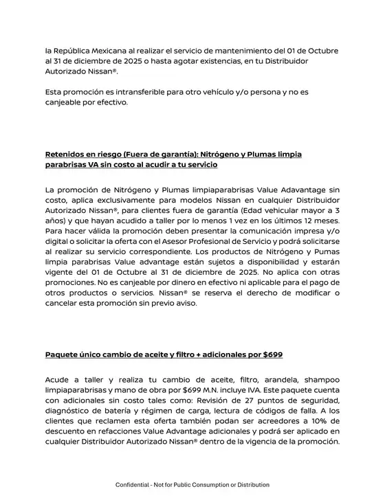 nissan 2025 terminos promociones oferta comercial posventa