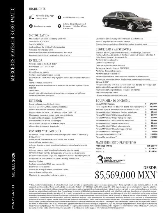 Catálogo Mercedes-Benz en Venustiano Carranza | MERCEDES-Maybach-S-680 | 2026-01-29T00:00:00.000Z - 2027-06-30T00:00:00.000Z