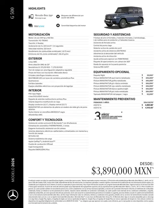 Catálogo Mercedes-Benz en Venustiano Carranza | MERCEDES-G 500 | 2026-01-29T00:00:00.000Z - 2027-06-30T00:00:00.000Z