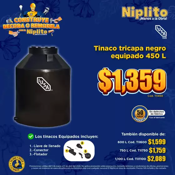 Catálogo Niplito en Soledad de Graciano Sánchez | Ofertas principales para todos los clientes | 2026-03-05T00:00:00.000Z - 2026-04-05T00:00:00.000Z