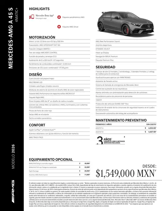 Catálogo Mercedes-Benz en Azcapotzalco | Mercedes AMG A 45 S 4MATIC | 2026-01-01T00:00:00.000Z - 2026-12-31T00:00:00.000Z