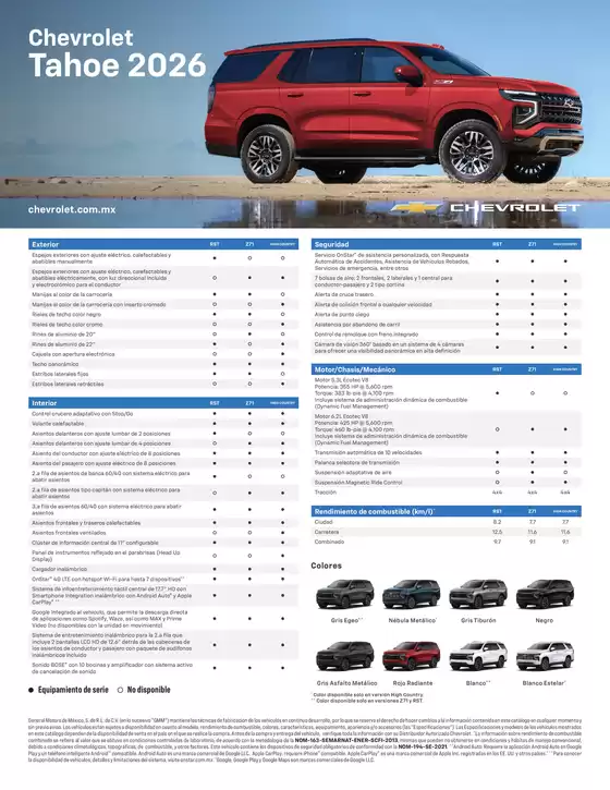 Catálogo Chevrolet | Ficha tecnica tahoe 2026 tld | 2026-04-07T00:00:00.000Z - 2026-04-21T00:00:00.000Z