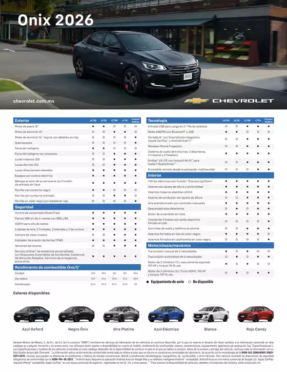 Catálogo Chevrolet en León | Ficha Tecnica Onix 2026 TLD | 2026-05-12T00:00:00.000Z - 2026-05-26T00:00:00.000Z