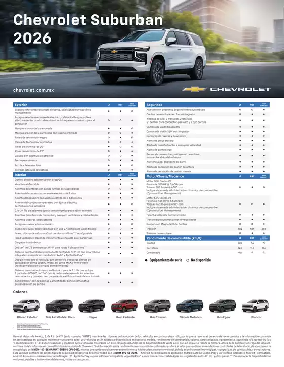 Catálogo Chevrolet en San Jerónimo Chicahualco | Ficha tecnica suburban 2026 | 2026-05-14T00:00:00.000Z - 2026-05-28T00:00:00.000Z