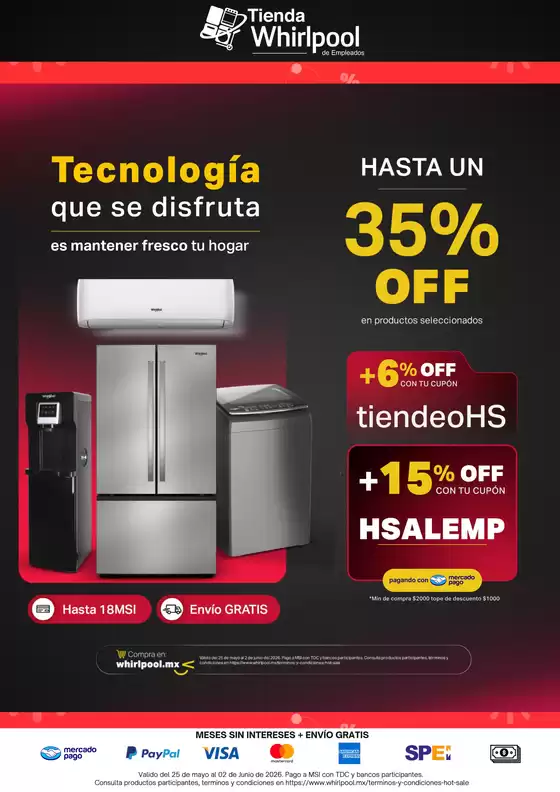 Catálogo Whirlpool | Hot Sale Tienda Whirlpool, Hasta un 35% OFF en productos seleccionados | 2026-05-25T00:00:00.000Z - 2026-06-02T00:00:00.000Z