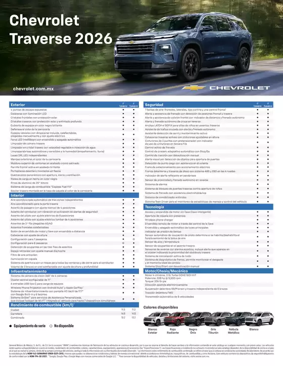 Catálogo Chevrolet en Rincón de Tamayo | Ficha Tecnica Traverse 2026 | 2026-05-27T00:00:00.000Z - 2026-06-10T00:00:00.000Z