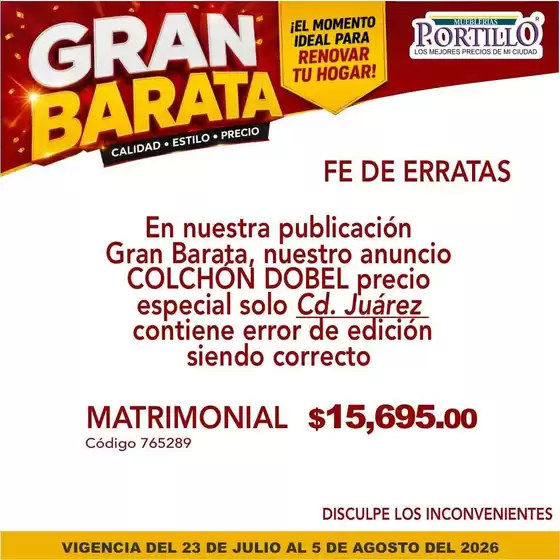 Catálogo Mueblerías Portillo | Gangas exclusivas | 2026-07-23T00:00:00.000Z - 2026-08-05T00:00:00.000Z
