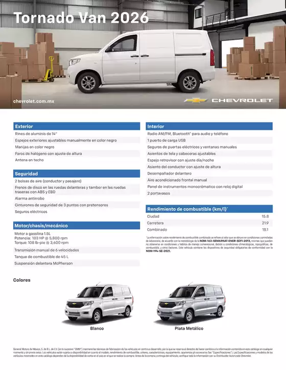 Catálogo Chevrolet en Santiago de Querétaro | Ficha tecnica tornado van 2026 | 2026-08-03T00:00:00.000Z - 2026-08-17T00:00:00.000Z