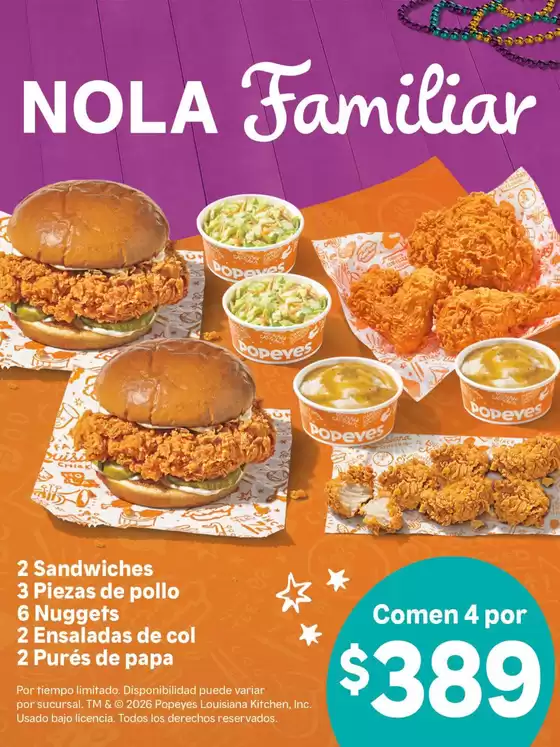 Catálogo Popeyes Louisiana Kitchen en Jamapa | Promo | 2026-08-31T00:00:00.000Z - 2026-10-04T00:00:00.000Z