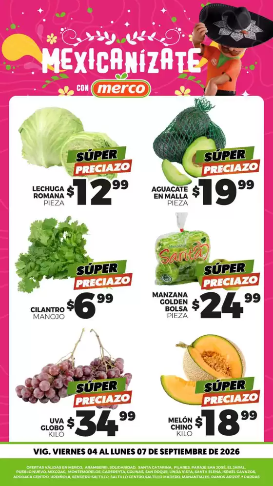 Catálogo Merco en Hidalgo (Nuevo León) | Frutas y Verduras 4 al 7 de Septiembre | 2026-09-04T00:00:00.000Z - 2026-09-07T00:00:00.000Z