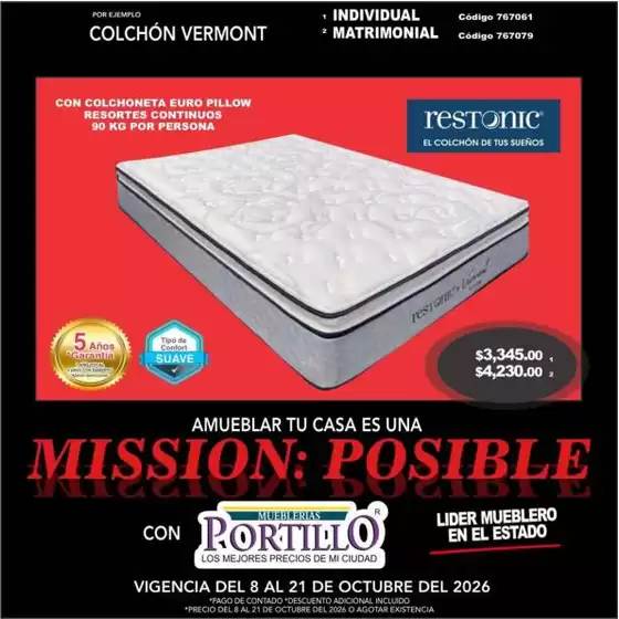 Catálogo Mueblerías Portillo en Cuajimalpa de Morelos | Descuentos y promociones | 2026-10-08T00:00:00.000Z - 2026-10-21T00:00:00.000Z