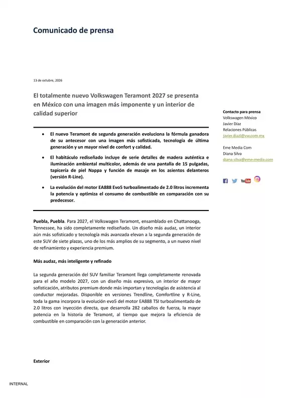 Catálogo Volkswagen en Zumpango de Ocampo | Volkswagen Teramont 2027 | 2026-10-13T00:00:00.000Z - 2026-10-13T00:00:00.000Z