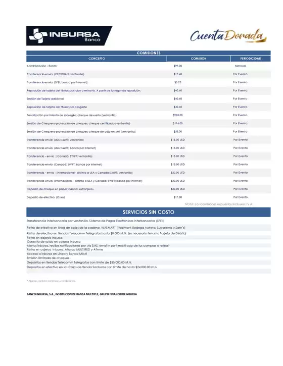 Catálogo Grupo Financiero Inbursa | Cuentas Dorada | 2026-10-19T00:00:00.000Z - 2026-11-30T00:00:00.000Z